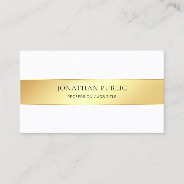Gold White Modern Elegant Professional Template Business Card (Front)