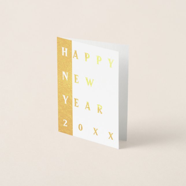 Gold & White Modern Happy New Year Foil Card (Front)