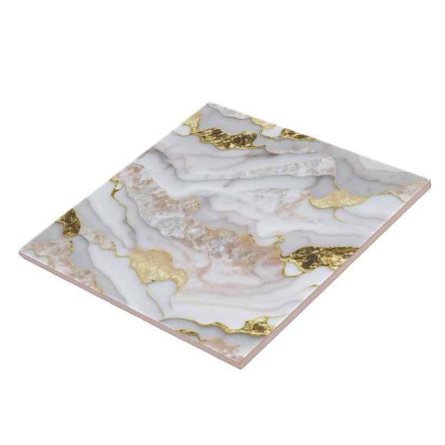 Gold White Modern Marble Agate Collection Ceramic Tile (Side)