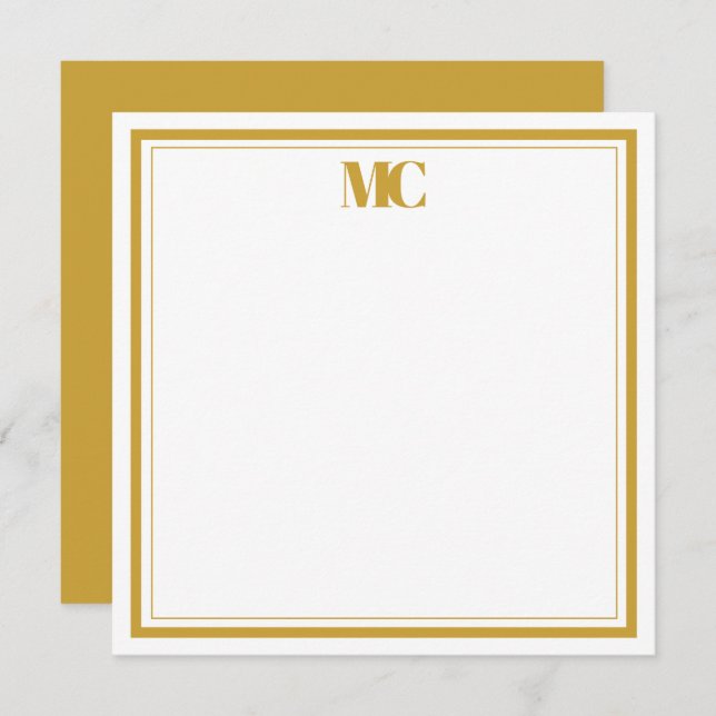 Gold White Modern Minimalist Monogram Two Borders Invitation (Front/Back)