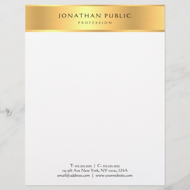 Gold White Modern Professional Elegant Template Custom Letterhead (Front)