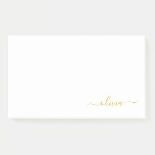 Gold White Modern Script Girly Monogram Name Post-it Notes