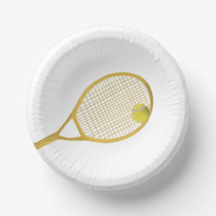 Gold & White Modern Tennis Ball Racket  Paper Plate