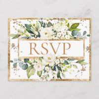 Gold White Monogram Floral Wedding RSVP