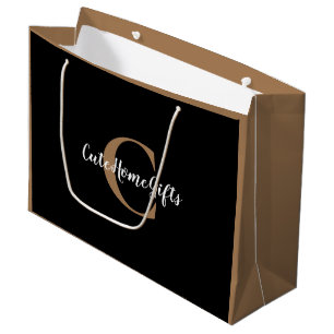 Gold White Monogram Name Luxury Large Gift Bag
