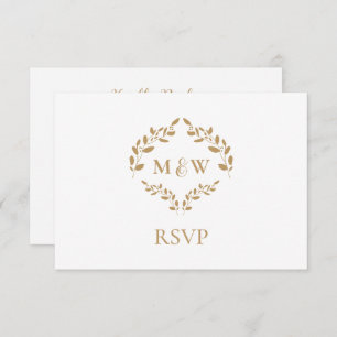 Gold White Monogram RSVP wedding website QR code Enclosure Card