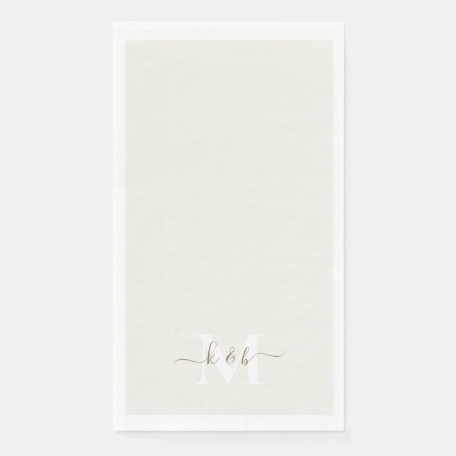 Gold & White Monogram Swash Script Cream Napkin (Front)