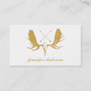 Gold & White Moose Head with Arrows Skull Business Card