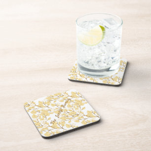 Gold White Morning Glory Flower Coaster