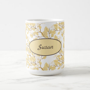 Gold White Morning Glory Flower Coffee Mug