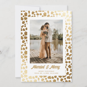 Gold White Newlyweds Photo Holiday Card