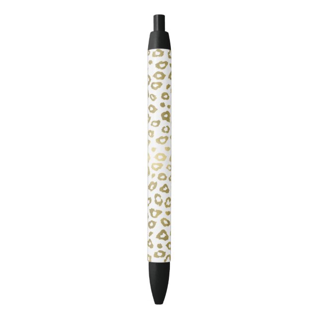 Gold White Ombre Leopard Print Black Ink Pen (Front Vertical)