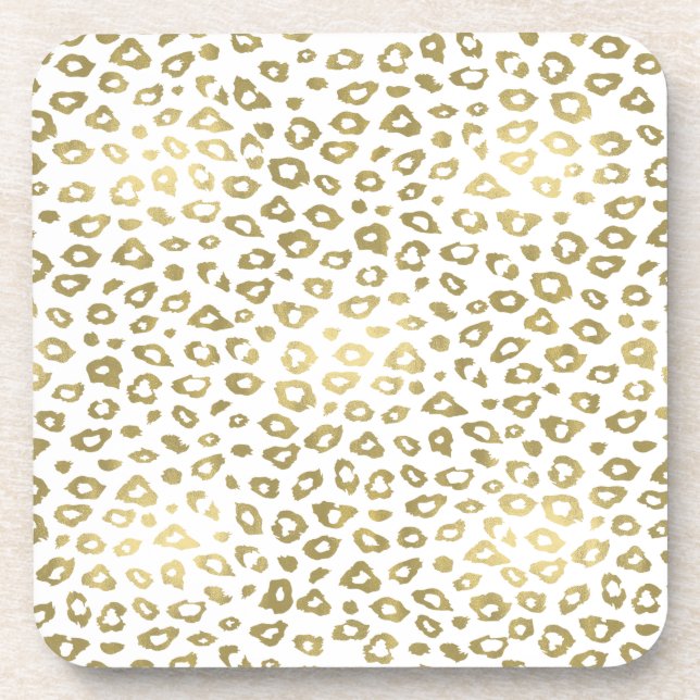 Gold White Ombre Leopard Print Coaster (Front)