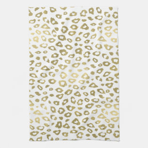 Gold White Ombre Leopard Print Tea Towel