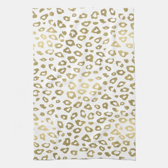 Gold White Ombre Leopard Print Tea Towel (Vertical)