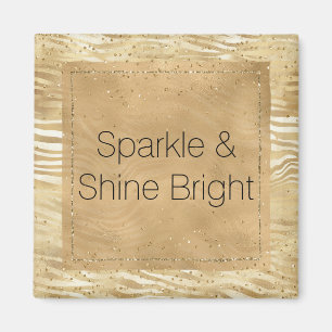 Gold White Ombre Zebra Confetti Sparkles Magnet
