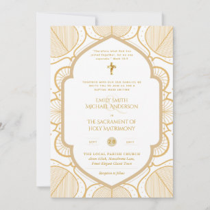 Gold White Ornate Catholic Nuptial Mass Wedding Invitation