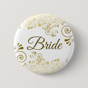 Gold & White Ornate Filigree Elegant Wedding Bride 6 Cm Round Badge