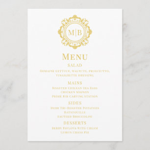 Gold White Ornate Floral Monogram Wedding Menu