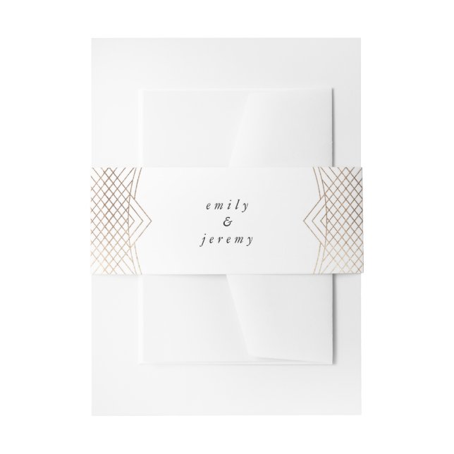 Gold White Oval Geometric Art Deco Gatsby Wedding Invitation Belly Band (Front Example)