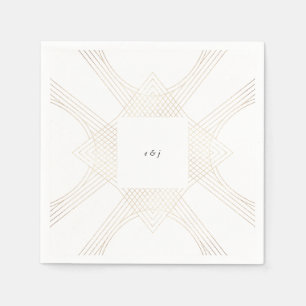 Gold White Oval Geometric Art Deco Gatsby Wedding Napkin