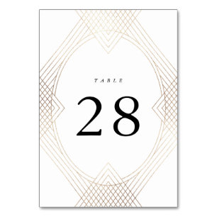 Gold White Oval Geometric Art Deco Gatsby Wedding Table Number