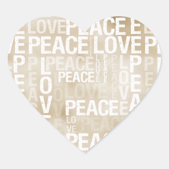 Gold White Peace Love               Heart Sticker (Front)