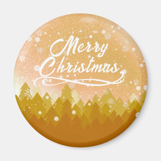 Gold White Peaceful Snow Forest Merry Christmas  Magnet (Front)