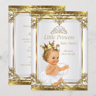 Gold White Pearl Princess Baby Shower Blonde Baby Invitation
