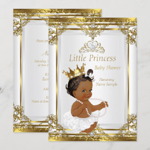 Gold White Pearl Princess Baby Shower Ethnic Invitation