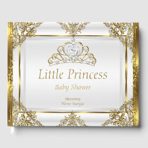 Gold White Pearl Princess Baby Shower Guest Book