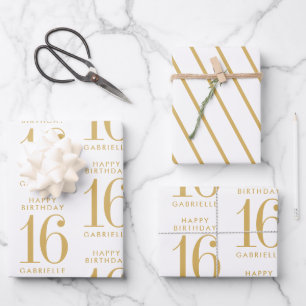 Gold White Personalised Custom Age Wrapping Paper Sheet