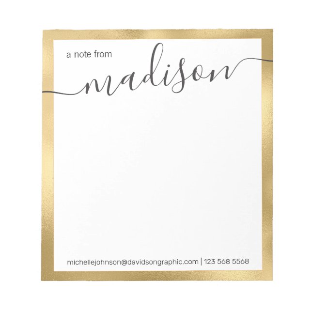  Gold White Personalised Name | From The Desk Of N Notepad (Front)