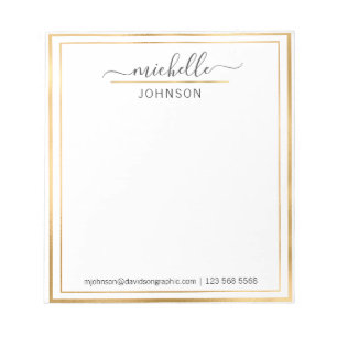 Gold White Personalised Name   From The Desk Of  Notepad