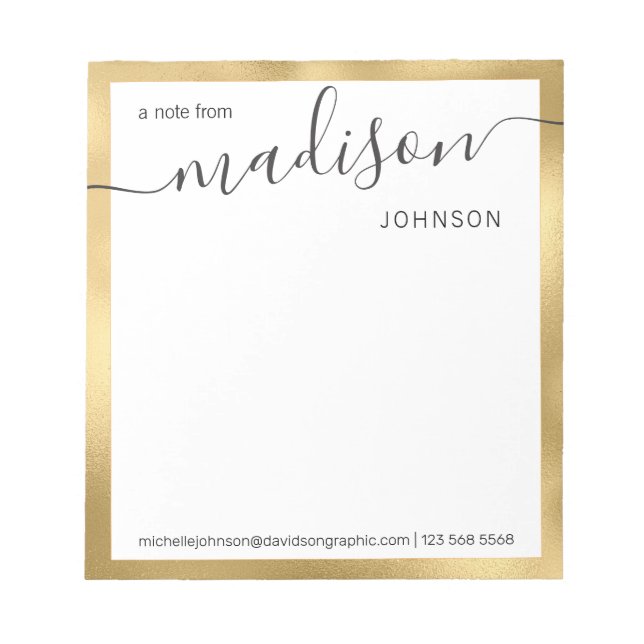  Gold White Personalised Name | From The Desk Of Notepad (Front)