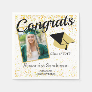 Gold White Photo graduation class of 2022 Napkin