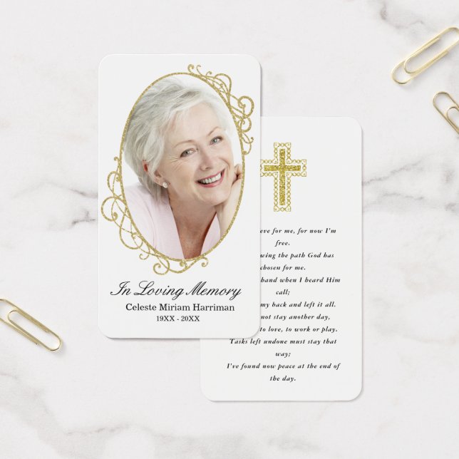 Gold White Photo Sympathy Funeral Prayer Card (Office)