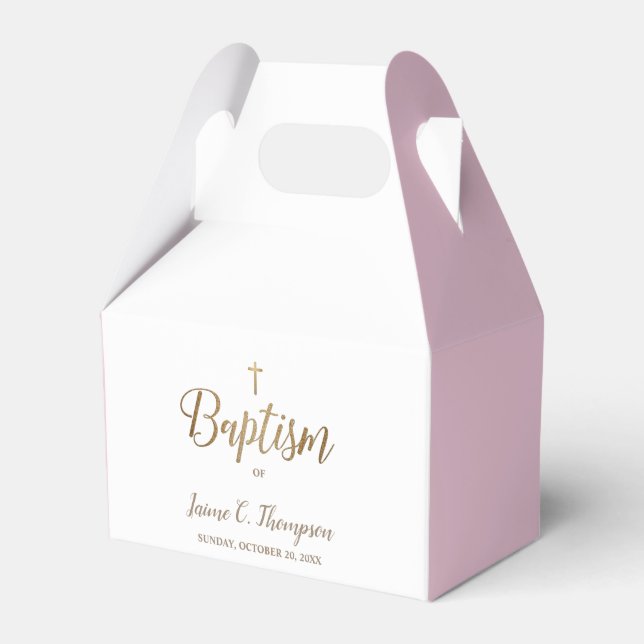 Gold White Pink Baptism Cross Custom Thank You Fav Favour Box (Front Side)