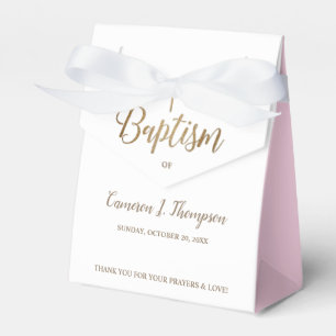 Gold White Pink Baptism Cross Custom Thank You Favour Box