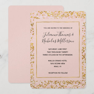 Gold White Pink Confetti Wedding Invites