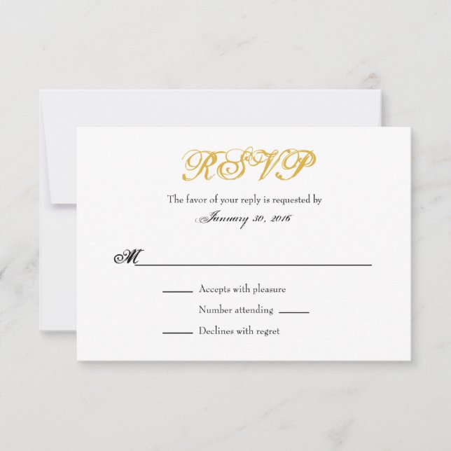 Gold White Plain Simple Wedding RSVP Cards (Front)