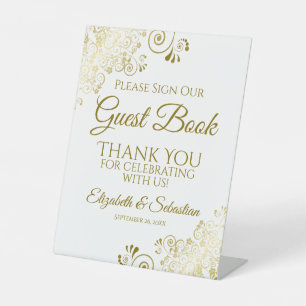 Gold & White Posh Please Sign our Guest Book Sign