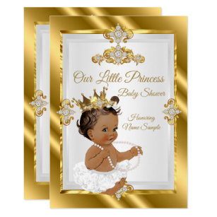 Gold White Princess Baby Shower Ethnic Invitation