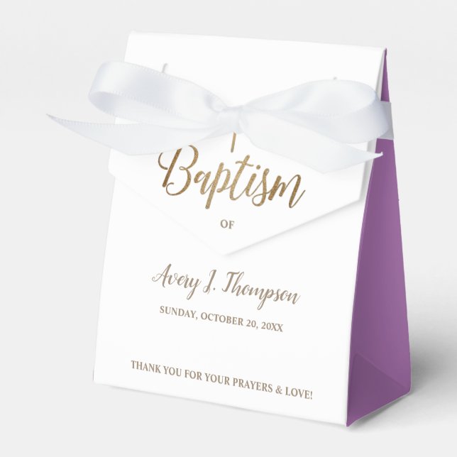Gold White Purple Baptism Cross Thank You Favour Box (Front Side)