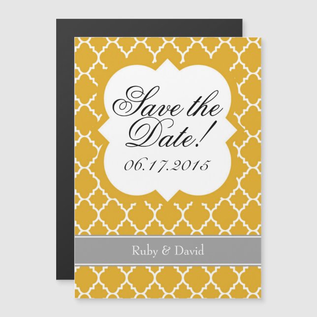 Gold White Quatrefoil Save The Date Magnet (Front/Back)