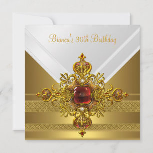 Gold White Red Jewel 30th Birthday Party Invitation