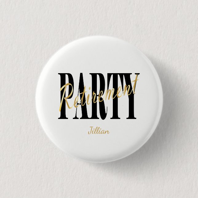 Gold & White Retirement Party Favour 3 Cm Round Badge (Front)