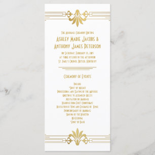 Gold White Roaring 20s Art Deco Wedding Program