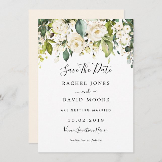 Gold White Rose Wedding Save The Date Invitation (Front/Back)