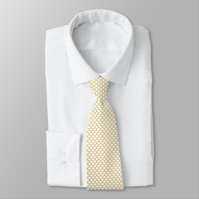 GOLD WHITE SCALE PATTERN TIE (Tied)